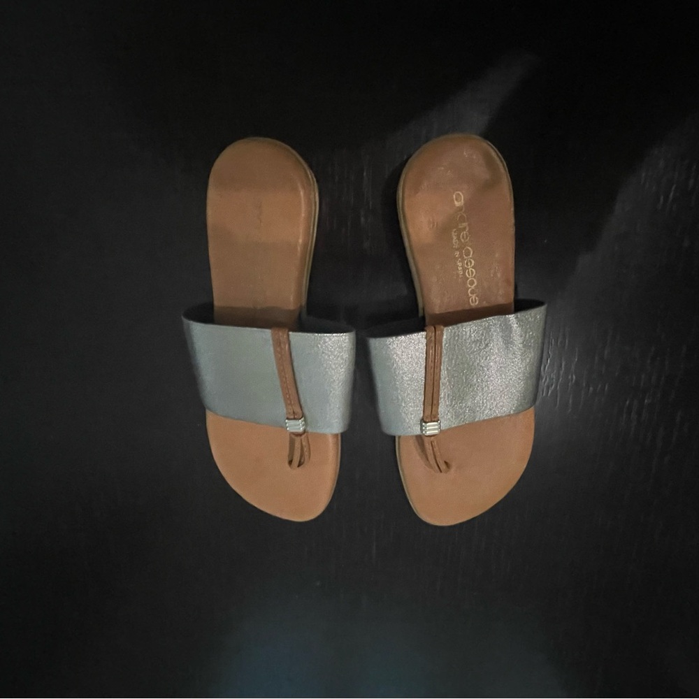 Andre Assous Sandals Silver and Tan Size 6
